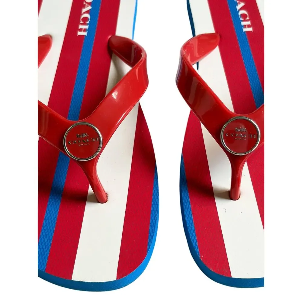 NWOT Coach Zayn Flip Flop Sandals (Miami Red Multi Stripe) - Size 8